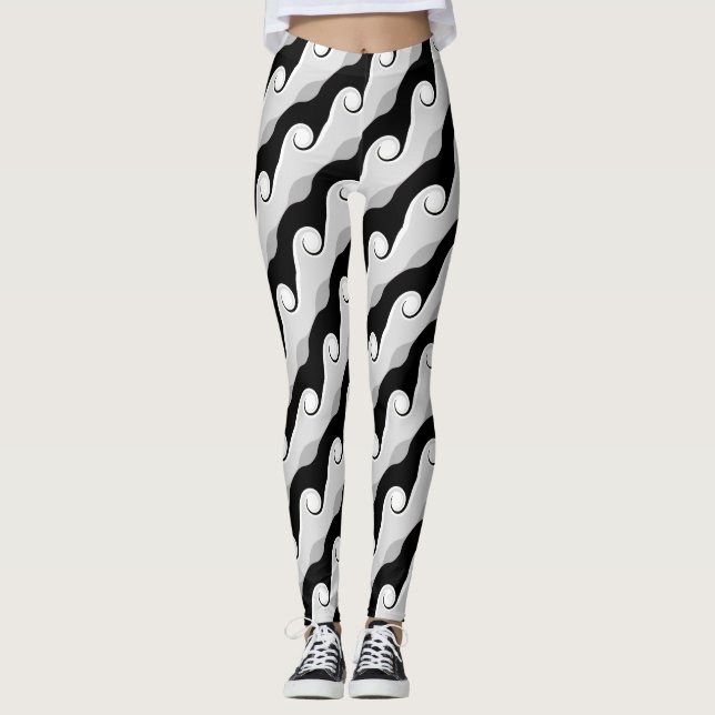 Legging Ondas Abstratas Pretas e Cinza Claro (Frente)