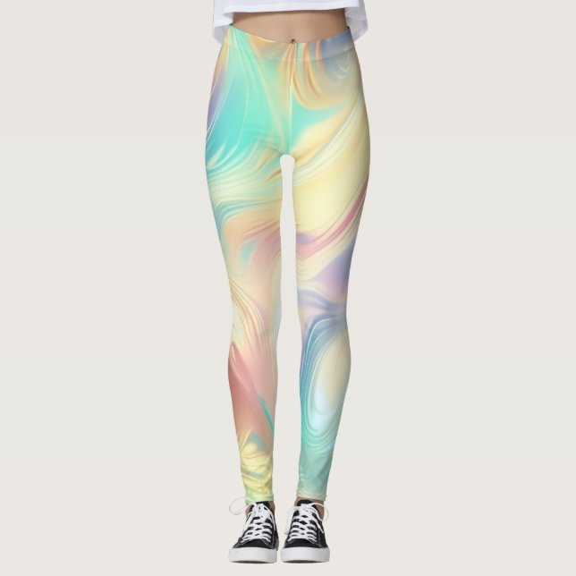 Legging Ondas abstratas rosa azul amarelo da moda (Frente)