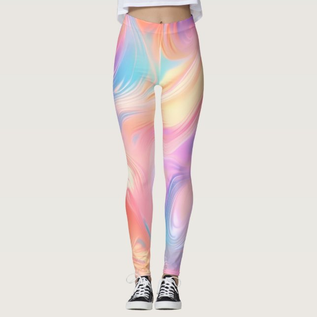 Legging Ondas abstratas rosa azul amarelo neon na moda (Frente)