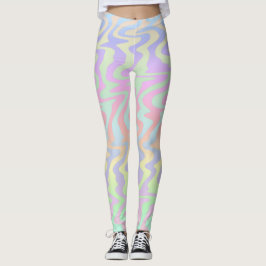 Legging Ondas Arco-Íris Groovy Retro Mod Boho Excêntricas
