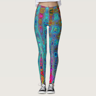 Legging Ondas Atômicas Abstratas Azul Céu Trippy Retro