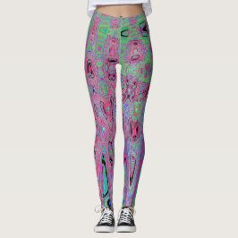 Legging Ondas Atômicas de Abstrato Rosa e Verde limão