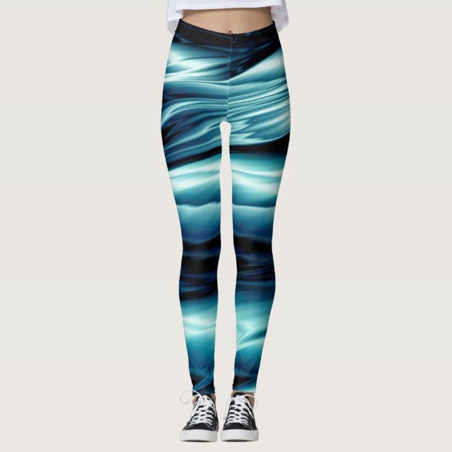 Legging Ondas de água azul abstratas (Frente)