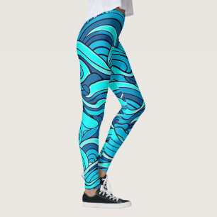 Legging Ondas de Água do Oceano Azul Turquesa Abstrato