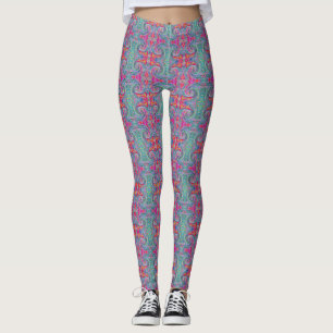 Legging Ondas de Cores do Arco-íris Psicodélico Floral Abs
