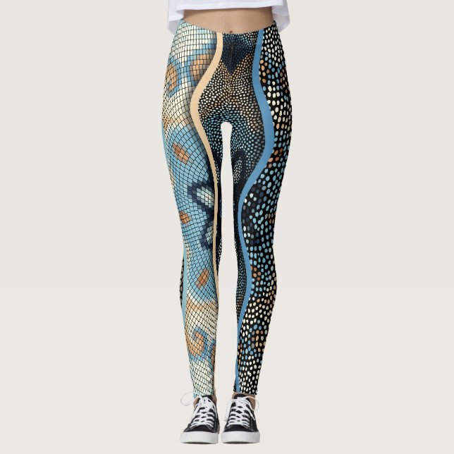 Legging Ondas de ornamentado: Textura de Azulejo Mosaico. (Frente)