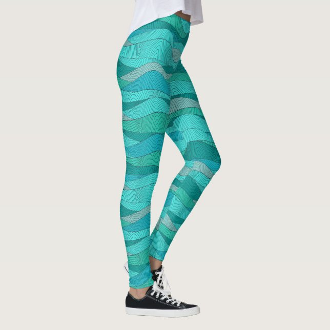 Legging Ondas do Mar Verde Azul Teal (Direita)
