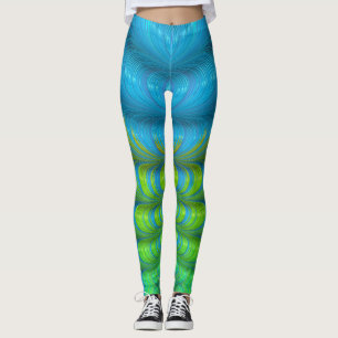 Legging Ondas dobradas de Abstrato verde e azul