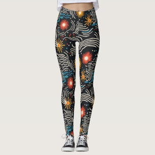 Legging Ondas Florais de Abstrato vibrantes em preto
