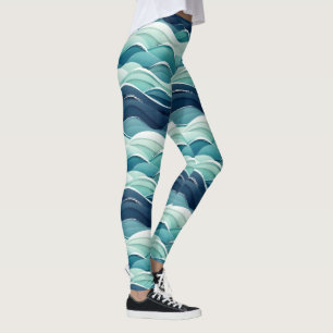 Legging Ondas Oceânicas Azul Padrão de Praia Costeira