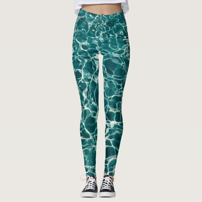 Legging Ondas oceânicas verdes e azuis (Frente)