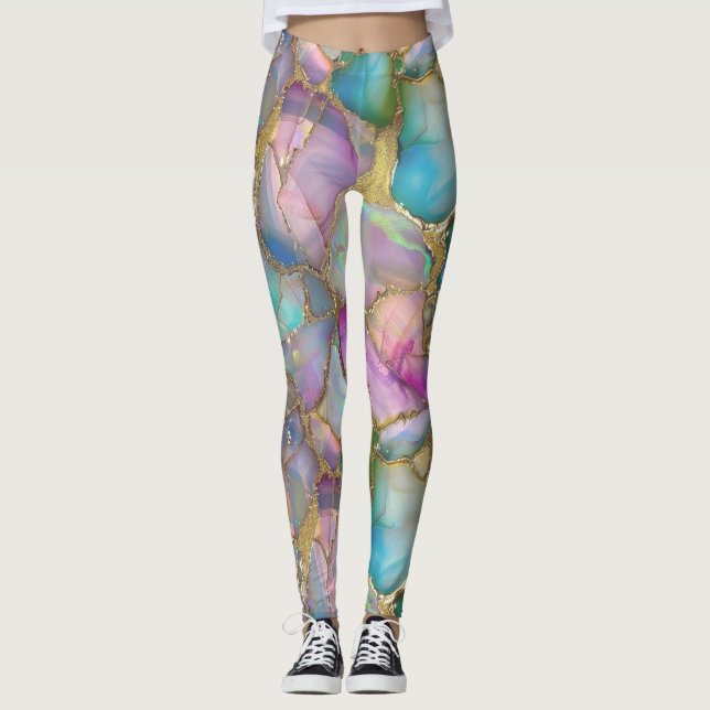 Legging Opal colorido e líquido Dourado (Frente)