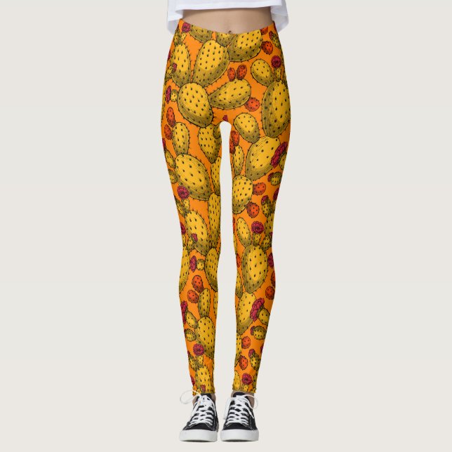 Legging Opuntia florescente em amarelo (Frente)
