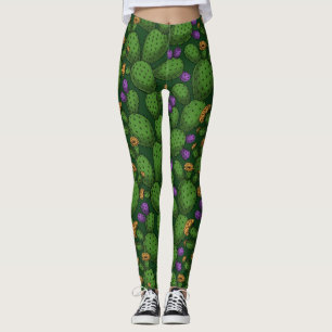 Legging Opuntia florescente em verde escuro
