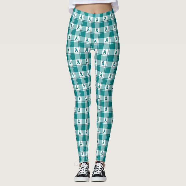 Legging Oral Cancer Awareness Plaid Teal Ribbon (Frente)