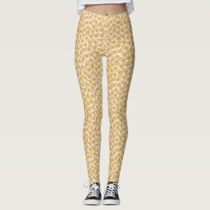 Legging Orange Floral 70s Retro