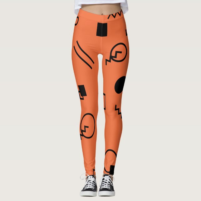 Legging Orange, fun, trendy, geometric Memphis graphic (Frente)