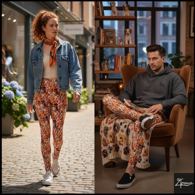 Legging Orange Gold Crowded Dog Face Repeat Pattern (Criador carregado)