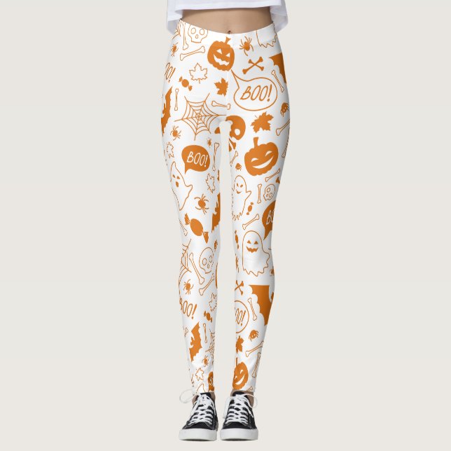 Legging Orange Halloween Pattern Happy Halloween Art (Frente)