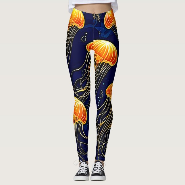 Legging Orange Jellyfish - Arte de Padrão (Frente)