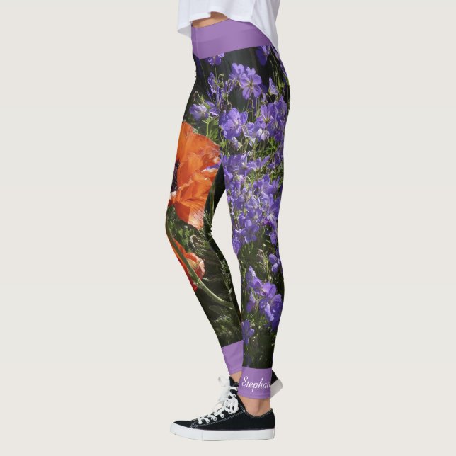 Legging Orange Poppy Floral com Nome (Esquerda)