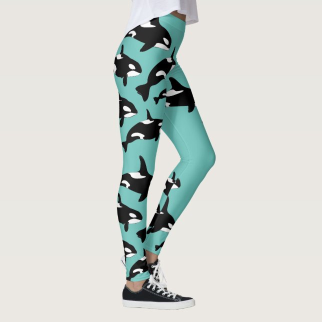 Legging Orca Killer Whale Patterin on Teal Blue Ocean (Direita)