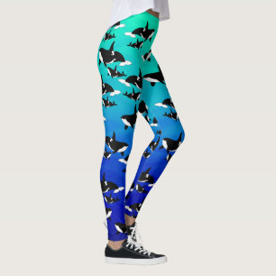 Legging Orcas no verde azul de Ombre - caneleiras