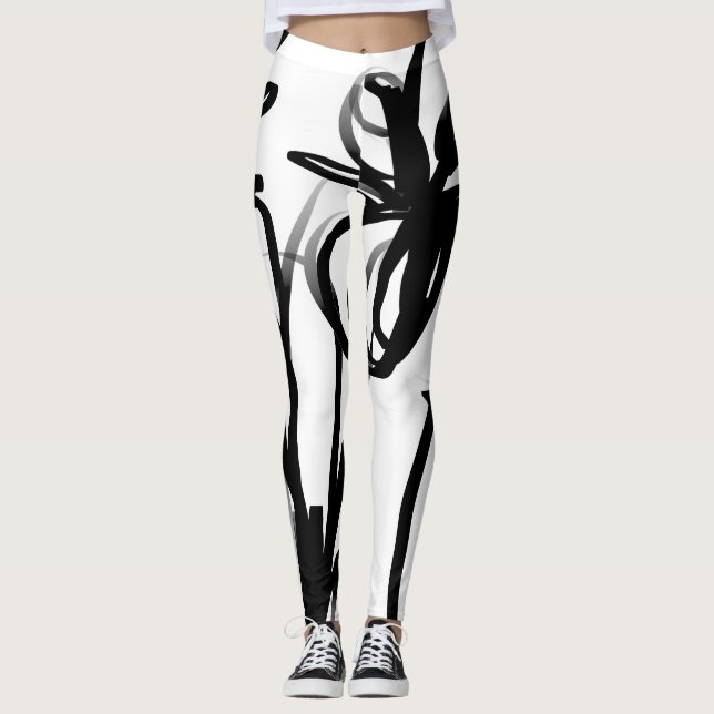 Legging Orchid Blanc: Abstrato branco e preto (Frente)