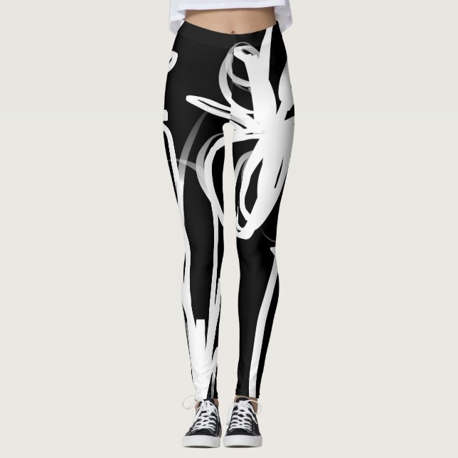 Legging Orchid Noir: Abstrato preto e branco (Frente)