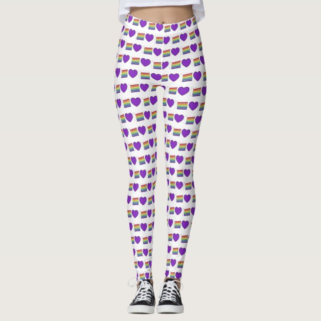 Legging Orgulho gay Purple Heart Rainbow Weding Cake Love (Frente)
