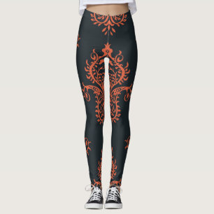 Legging Oriental damask: padrão de colheita mediterrânico.