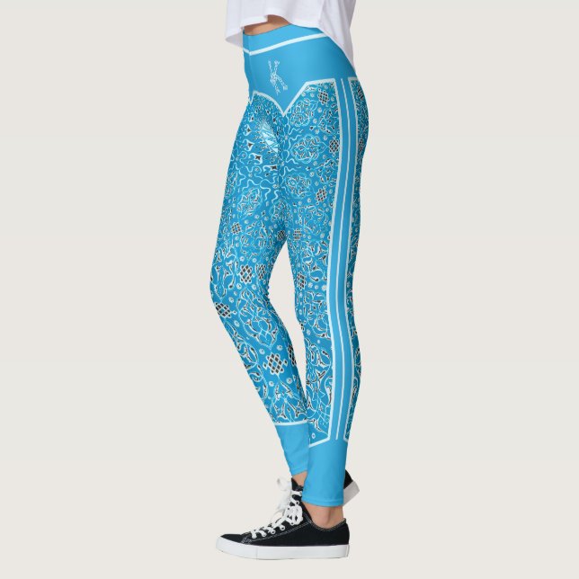 Legging Oriental Sky Blue Arabesques Monograma Personaliza (Esquerda)