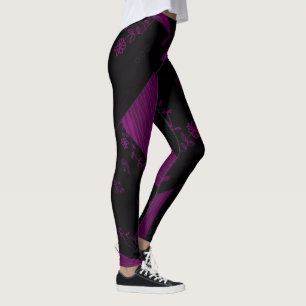 Legging Origami Chintz (L) Black Dusty Fuchsia