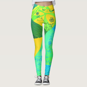 Legging Origami Chintz (L) Formando Verde Amarelo Azul