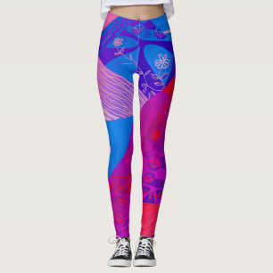 Legging Origami Chintz (L) Formando Vermelho Roxo Azul