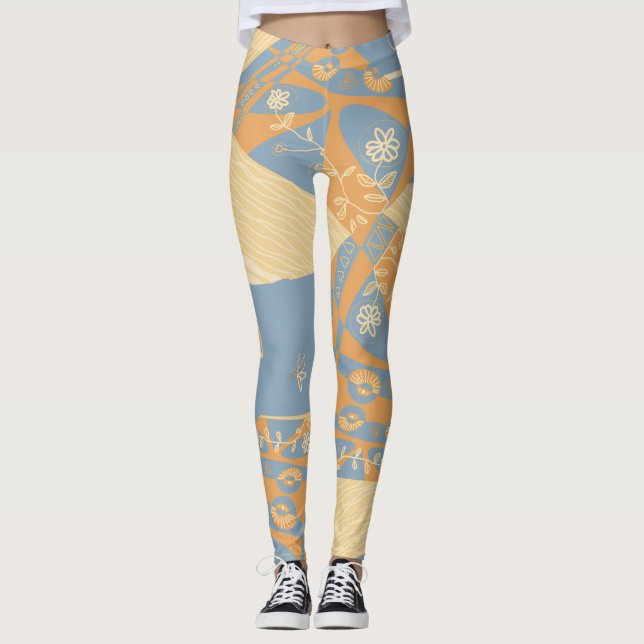 Legging Origami Chintz (L) Médio Orange Gunmetal Cinza (Frente)