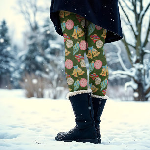 Legging Ornações de Aquarela Natal Vermelho Amarelo Verde