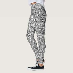 Legging ornamentação geométrica negra e branca