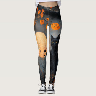 Legging Ornamentado de Gata Negra de Lua Cheia de Hallowee
