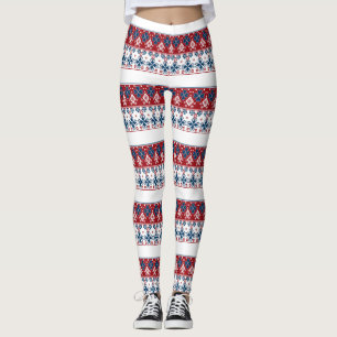 Legging ornamento azul vermelho