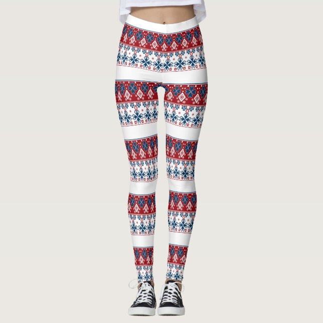 Legging ornamento azul vermelho (Frente)