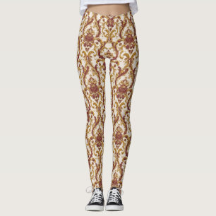 Legging Ornamento Barroco de Marfim com Dourado e Burgundy