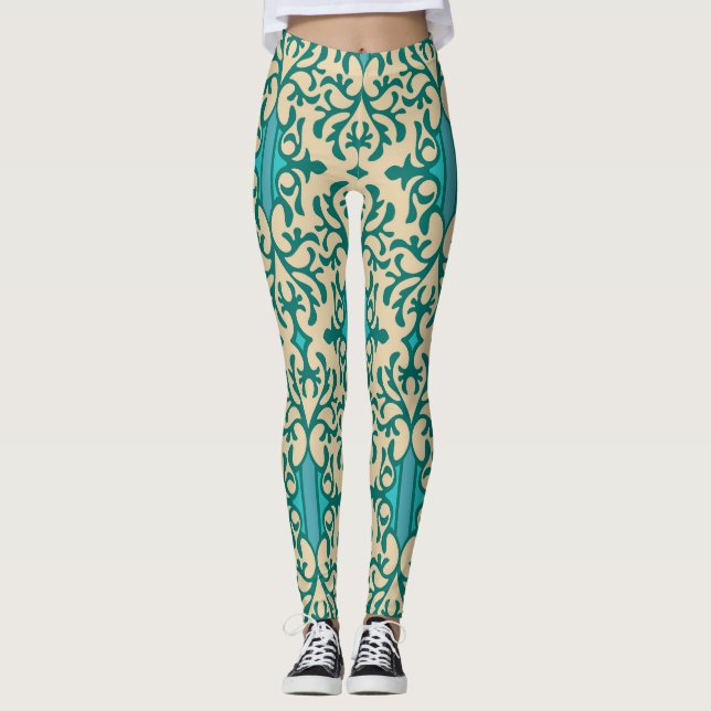 Legging Ornamento Floral: Moderno Fashionável Sem Semente (Frente)