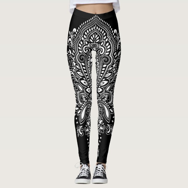 Legging Ornamento Floral Preto e Branco (Frente)