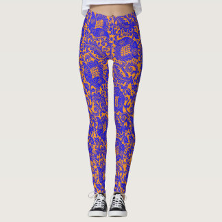 Legging Ornamento Floral Único Medieval Azul Cobalt