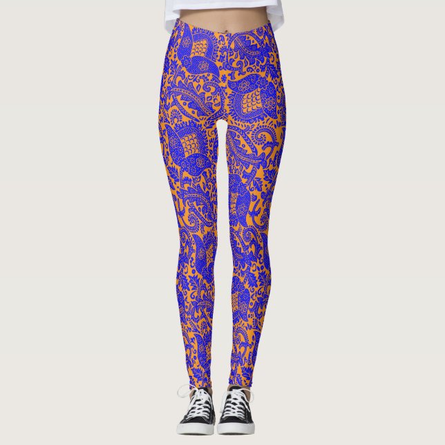 Legging Ornamento Floral Único Medieval Azul Cobalt (Frente)