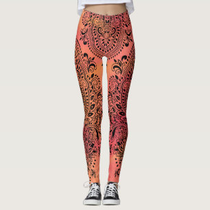 Legging Ornamento Preto Da Grelha Em Fundo Cor-De-Rosa E A