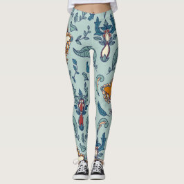 Legging Ornate floral pattern on a pale blue background