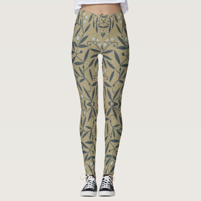 Legging Ornate floral pattern with dark blue vines  (Frente)
