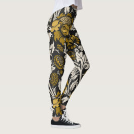 Legging Ornate floral pattern with large gold flowers 